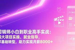 （17360期）剪辑师小白到职业高手实战：四大项目实操、就业指导，零基础转型，助力实现月薪8000+