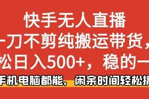 （16497期）快手无人直播，一刀不剪纯搬运带货轻松日入500+，稳的一批，手机电脑都…