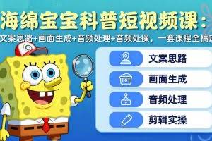 （17756期）海绵宝宝科普短视频课：文案思路+画面生成+音频处理+剪辑实操，一套课程全搞定