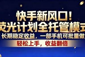 （18616期）快手新风口！荧光计划全托管模式，长期稳定收益，一部手机可批量做
