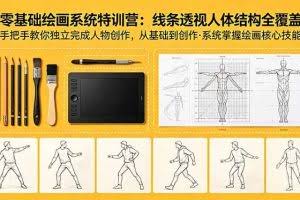 （18615期）零基础绘画系统特训营：线条透视人体结构全覆盖，手把手教你独立完成人物创作
