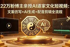 （18580期）22万粉博主亲授AI道家文化短视频：文案仿写+AI生成+配音剪辑全流程