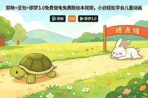 （18432期）剪映+豆包+即梦3.0免费做龟兔赛跑绘本视频，小白轻松学会儿童动画