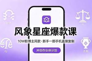 （18378期）10W粉博主同款：风象星座爆款课，新手一部手机直接复制，冲创作伙伴计划