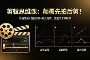 （18285期）剪辑思维课：颠覆先拍后剪！三镜法则+匹配剪辑+插入剪辑，告别流水账视频