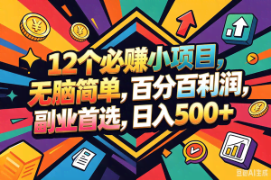 （18291期）12个必赚钱的小项目，百分百赚米，无脑简单，副业首选，日入600+