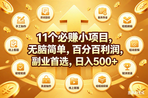 （18025期）11个必赚钱小项目，百分百有利润，无脑简单，副业首选，日入500+