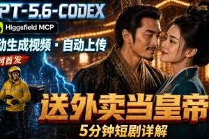 （19540期）GPT-5.6 Codex+Higgsfield MCP：一条指令生成5分钟短剧并自动上传YouTube（油管）