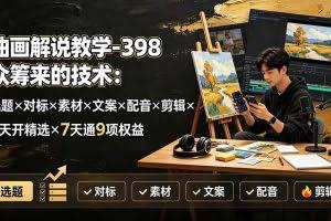 （19527期）油画解说教学-398众筹来的技术：选题×对标×素材×文案×配音×剪辑×2天开精选×7天通9项权益