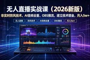 （19525期）无人直播实战课（更新7月），非实时防风技术、AI音频去重、OBS推流，建立技术壁垒，月入5w+