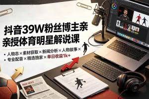 （19476期）抖音39W粉丝博主亲授体育明星解说课：人物志×素材获取×新闻分析×人物故事×专业配音×精选独家×单日收益1k+