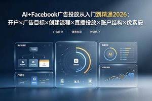 （19465期）AI+Facebook广告投放从入门到精通2026：开户×广告目标×创建流程×直播投放×账户结构×像素安装×AI赋能