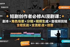 （19459期）短剧创作者必修AI漫剧课：剧本×角色场景×分镜×视频生成×音视频剪辑×全流程实战×创意短片拆解