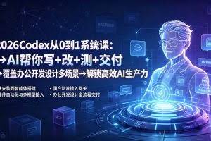 （19461期）2026Codex从0到1系统课：→AI帮你写+改+测+交付→覆盖办公开发设计多场景→解锁高效AI生产力