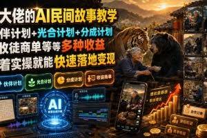 （19360期）某大佬的AI民间故事教学，伙伴计划+光合计划+分成计划+收徒商单等多种收益，跟着实操就能快速落地变现
