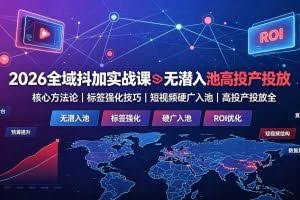 （19341期）2026全域抖加实战课：无潜入池核心方法论｜标签强化技巧｜短视频硬广入池｜高投产投放全教程