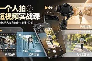 （19342期）一个人拍短视频实战课：情绪励志文艺旅行多题材×五大景别×黄金构图×八大运镜，从拍摄到成片高效创作