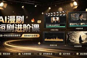 （19317期）AI漫剧短剧进阶课｜电脑+手机双端实操教学｜影视剧对口型人物吃瓜×解压末日庇护所全程讲解，高阶技巧全掌握