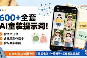 （19302期）600+全套AI童装提示词！含图文口令+视频动作指令+配套参考图，Word/Excel规整分类，童装电商、种草无脑量产内容