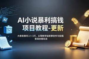 （19293期）AI小说暴利搞钱项目教程-更新，大佬亲测月入1-3万，从零教学短故事创作与投稿变现全套玩法