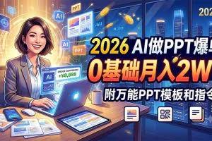 （19284期）2026 AI做PPT爆单，0基础月入2W，附万能PPT模板和指令