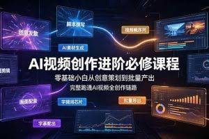 （19159期）AI视频创作进阶必修课程：零基础小白从创意策划到批量产出，完整跑通AI视频全创作链路