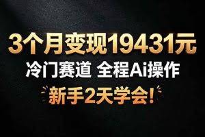（19096期）3个月变现19431元，冷门赛道 全程Ai操作，新手2天学会！