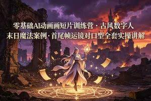 （19078期）零基础AI动画短片训练营，古风数字人末日魔法案例，首尾帧运镜对口型全套实操讲解
