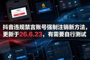 （19015期）抖音违规禁言账号强制注销新方法，更新于26.6.23，有需要自行测试