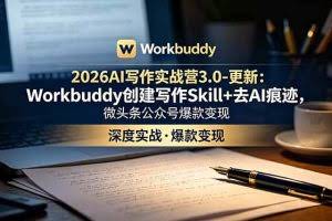 （18995期）2026AI写作实战营3.0-更新：Workbuddy创建写作Skill+去AI痕迹，微头条公众号爆款变现