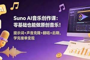 （18945期） Suno AI音乐创作课：零基础也能做原创音乐！提示词+声音克隆+翻唱+后期，学完接单变现