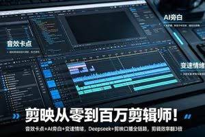（18867期）剪映从零到百万剪辑师！音效卡点+AI旁白+变速情绪，Deepseek+剪映口播全链路，剪辑效率翻3倍