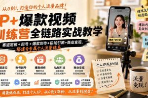 （19885期）IP+爆款视频训练营全链路实战教学-更新；赛道定位+起号+爆款创作+私域引流+商业变现，搭建专属个人流量体系